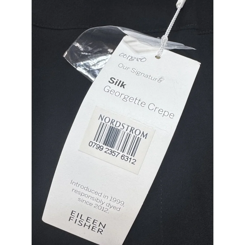 EILEEN FISHER Signature 100% Silk Georgette Crepe Pants Black Brown Size 18 NWT